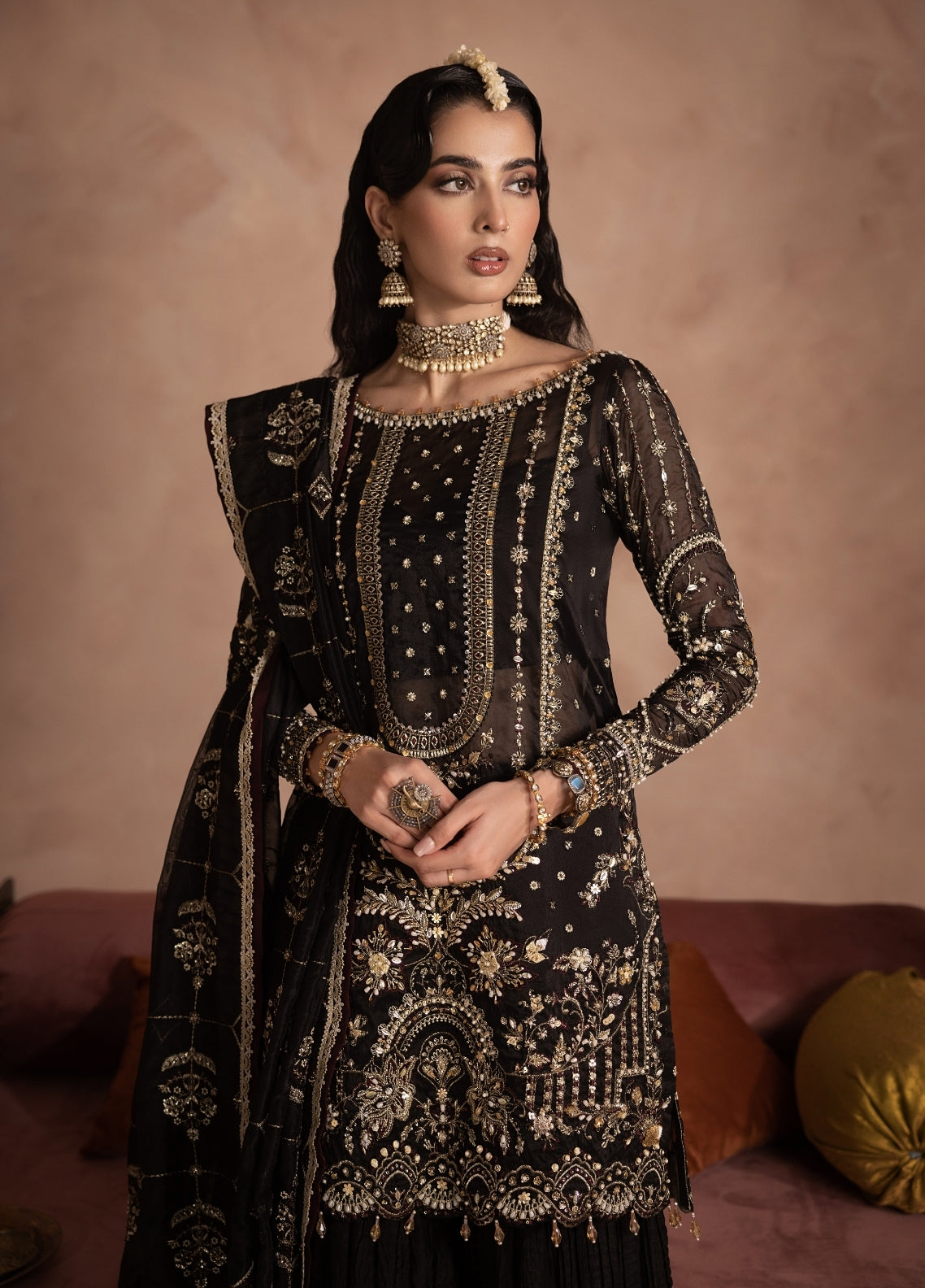 Anayra Amal Pret Embroidered Organza 3 Piece Suit Zahab