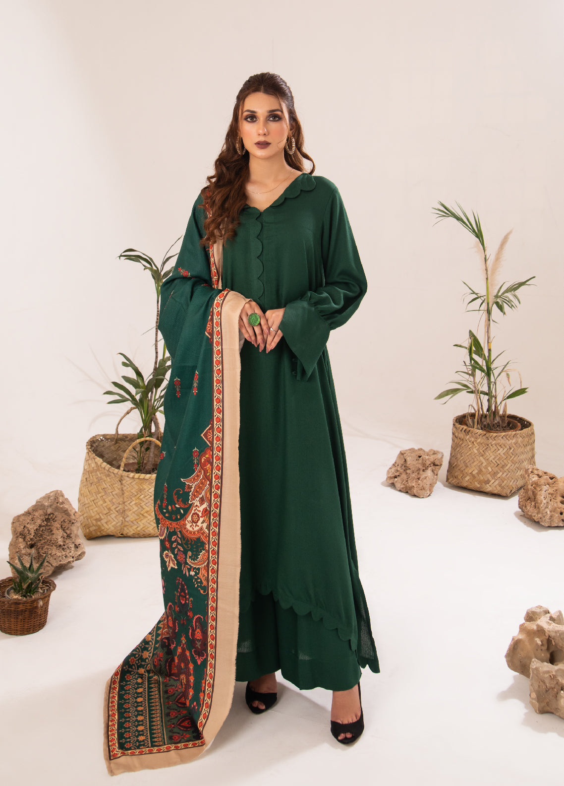 Apricity By Pashmire Pret Solid 3 Piece Suit Verdant