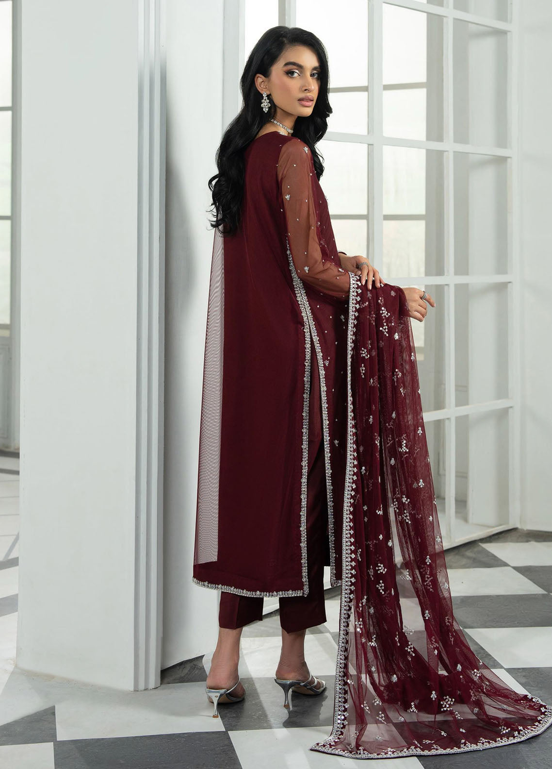 Arzou by Zarif Embroidered Net Suits Unstitched 3 Piece ZF25AF HW-04 Solena