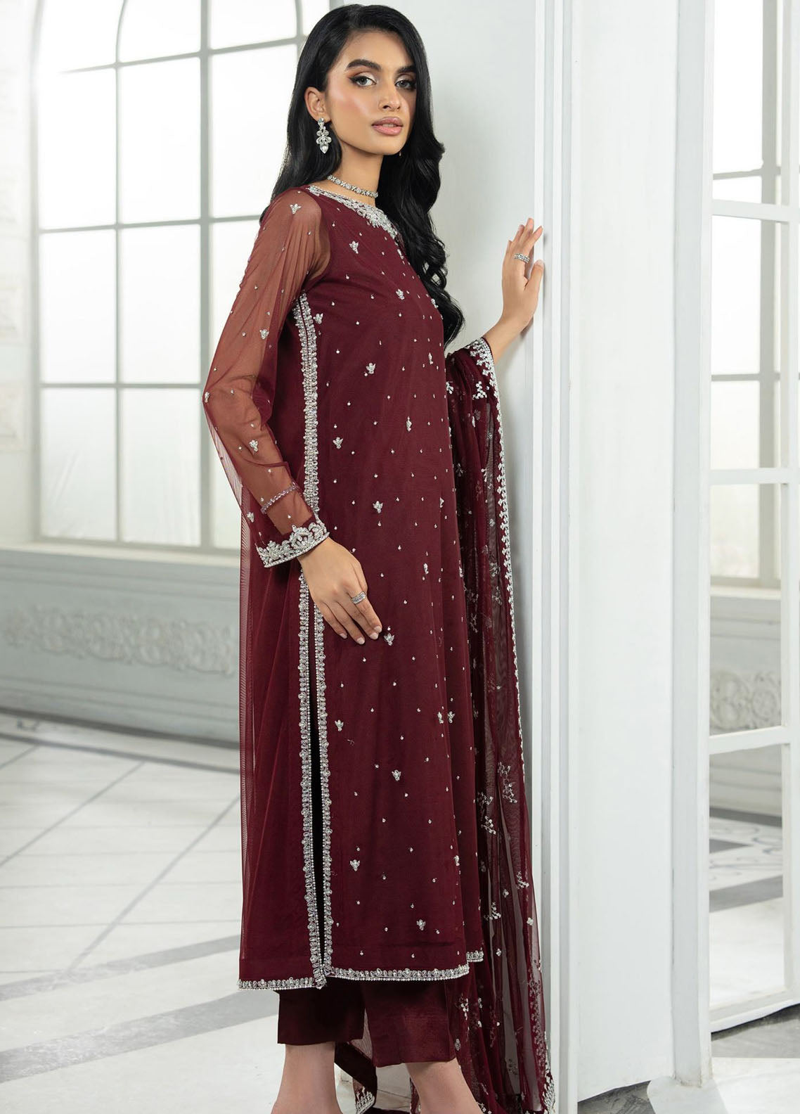Arzou by Zarif Embroidered Net Suits Unstitched 3 Piece ZF25AF HW-04 Solena