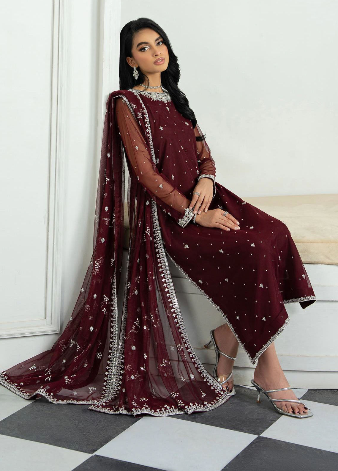 Arzou by Zarif Embroidered Net Suits Unstitched 3 Piece ZF25AF HW-04 Solena