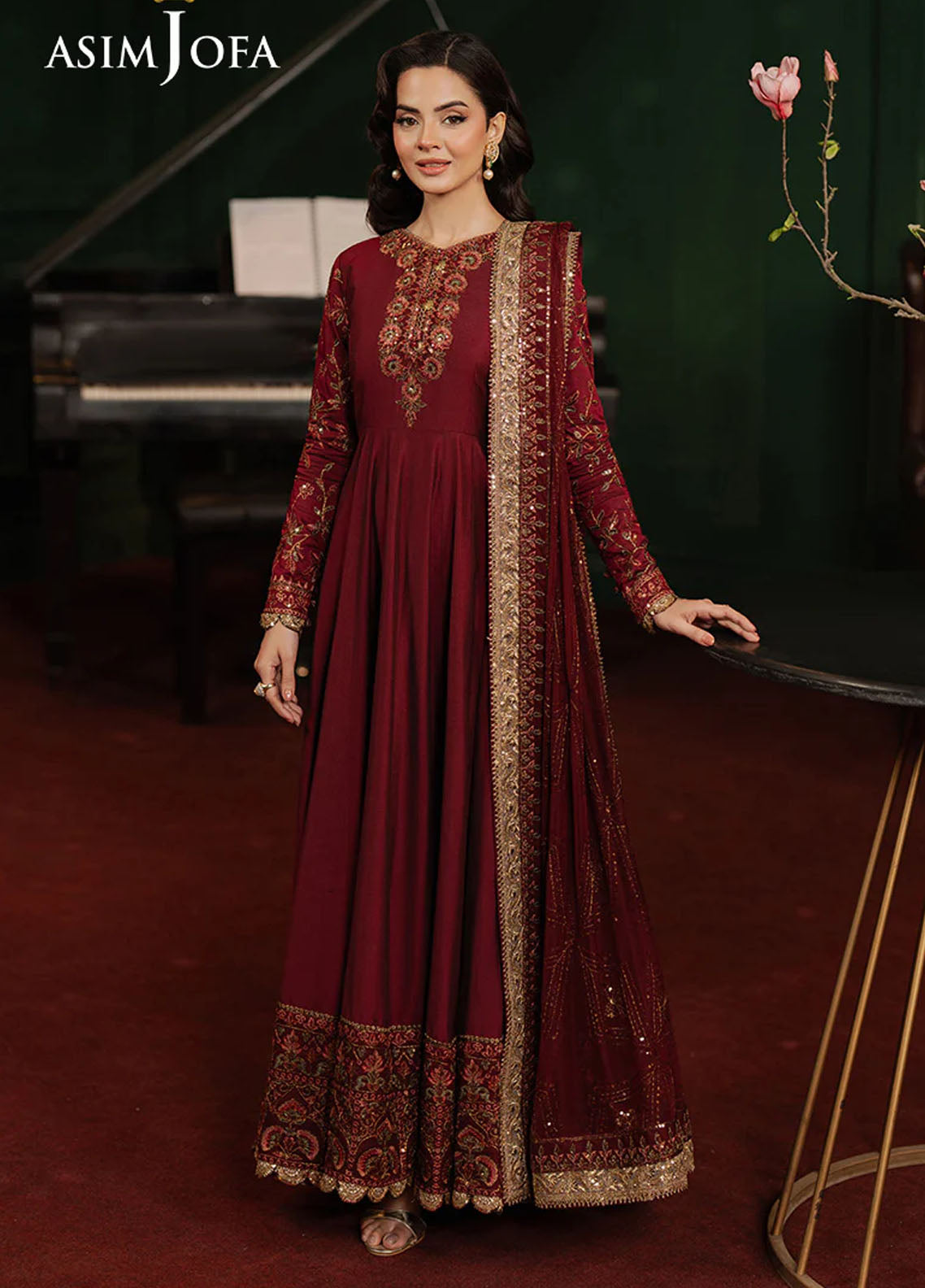 Asim Jofa Embroidered Cotton Silk Suits Unstitched 2 Piece AJPF-15