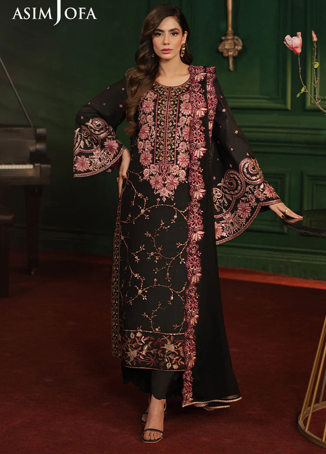 Asim Jofa Embroidered Silk Suits Unstitched 3 Piece AJPF-19