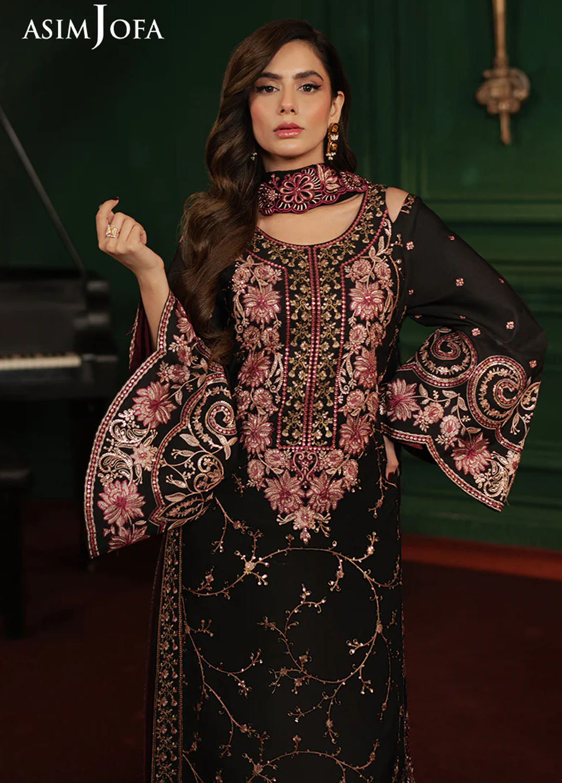 Asim Jofa Embroidered Silk Suits Unstitched 3 Piece AJPF-19