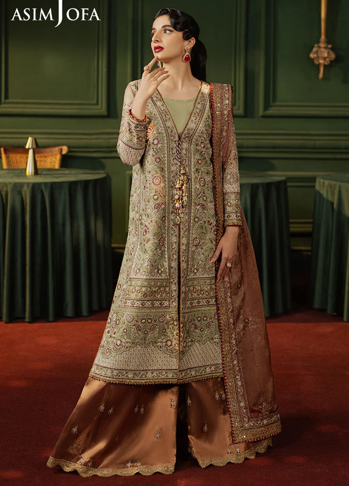 Asim Jofa Embroidered Zari Net Suits Unstitched 3 Piece AJPF-35