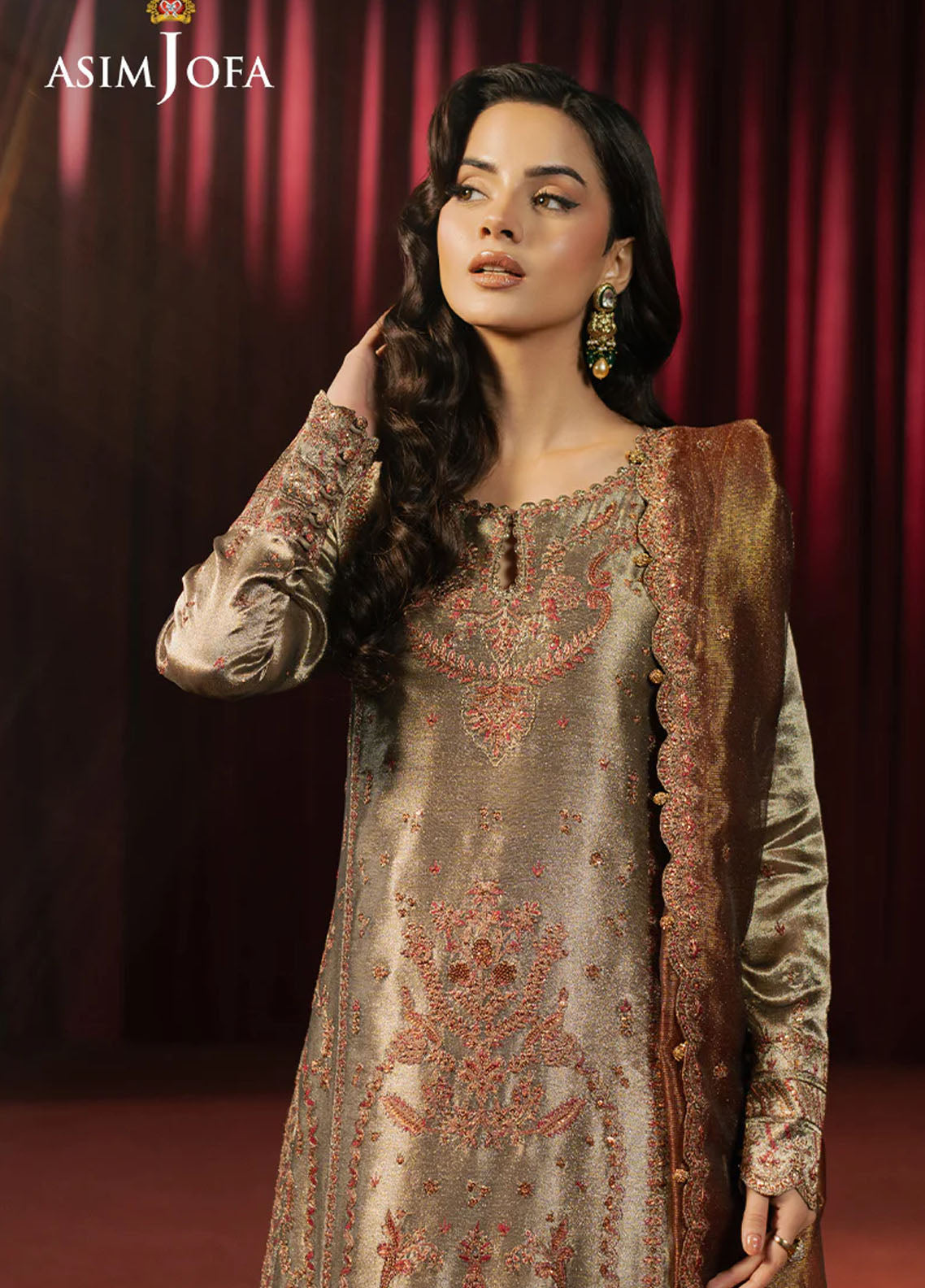 Asim Jofa Embroidered Zari Tissue Suits Unstitched 3 Piece AJPF-16