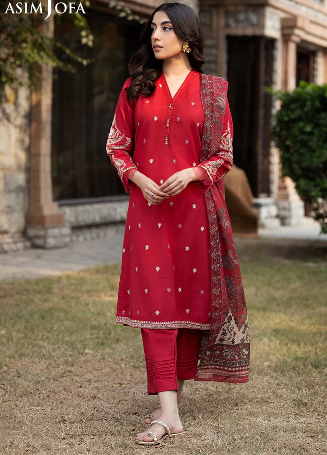 Asim Jofa Pret Embroidered Raw Silk 3 Piece Suit AJPB-98