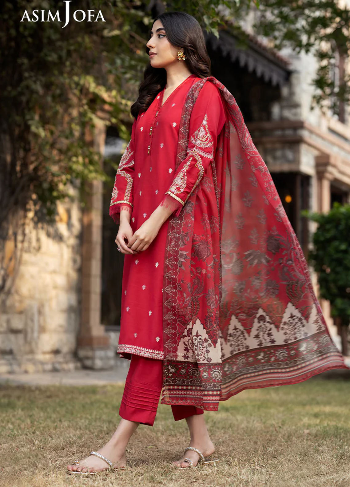 Asim Jofa Pret Embroidered Raw Silk 3 Piece Suit AJPB-98