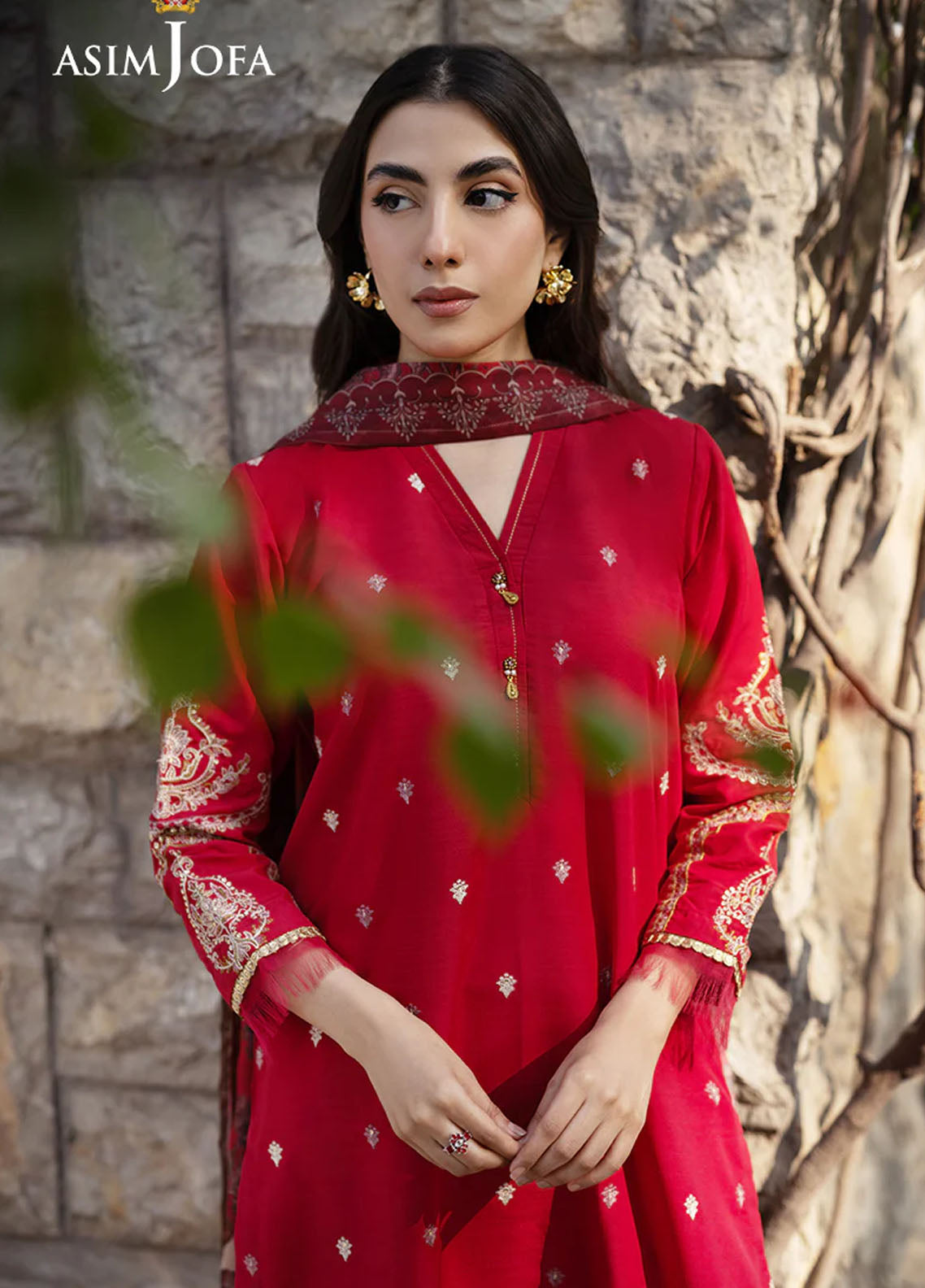 Asim Jofa Pret Embroidered Raw Silk 3 Piece Suit AJPB-98