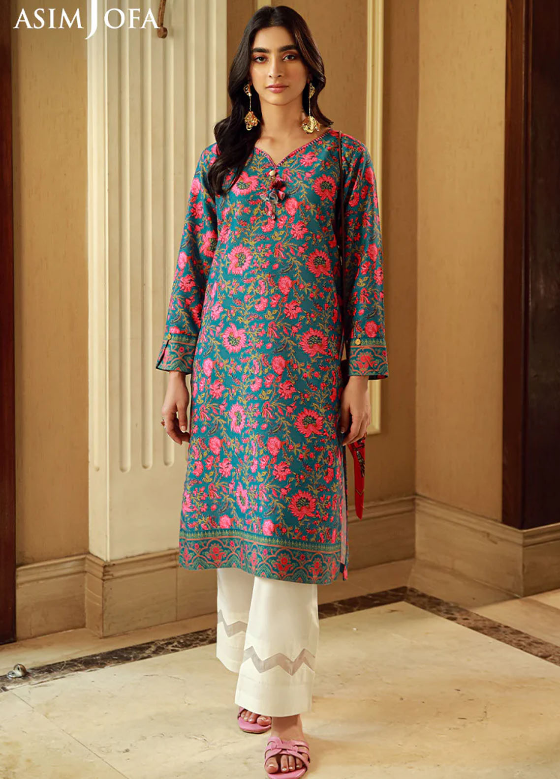 Asim Jofa Pret Printed Raw Silk Kurti AJSS-08