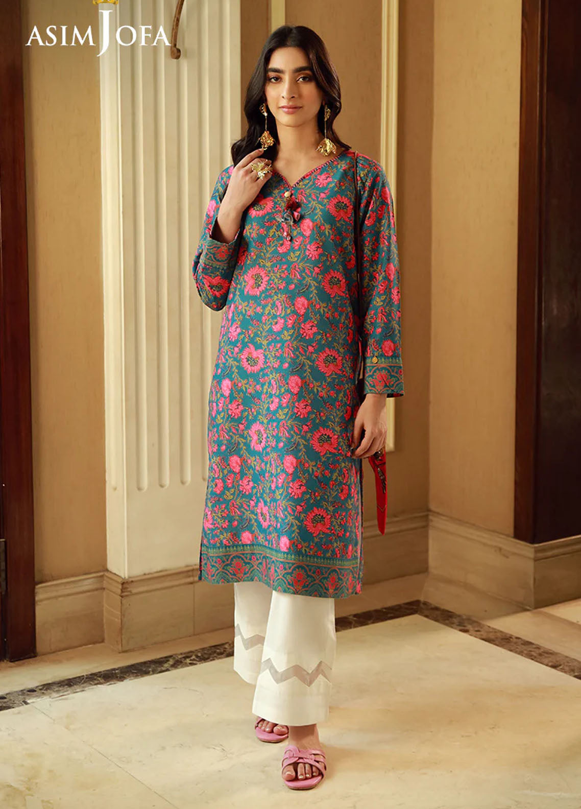 Asim Jofa Pret Printed Raw Silk Kurti AJSS-08