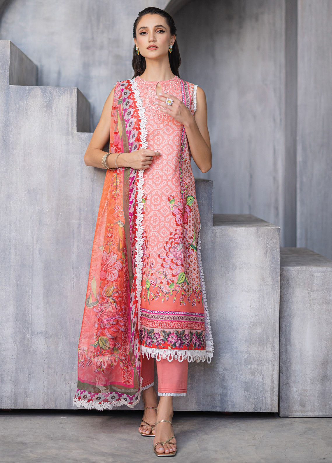 Azalea by Roheenaz Unstitched Lawn Collection 2024 Radiant Rose RNZ-04A