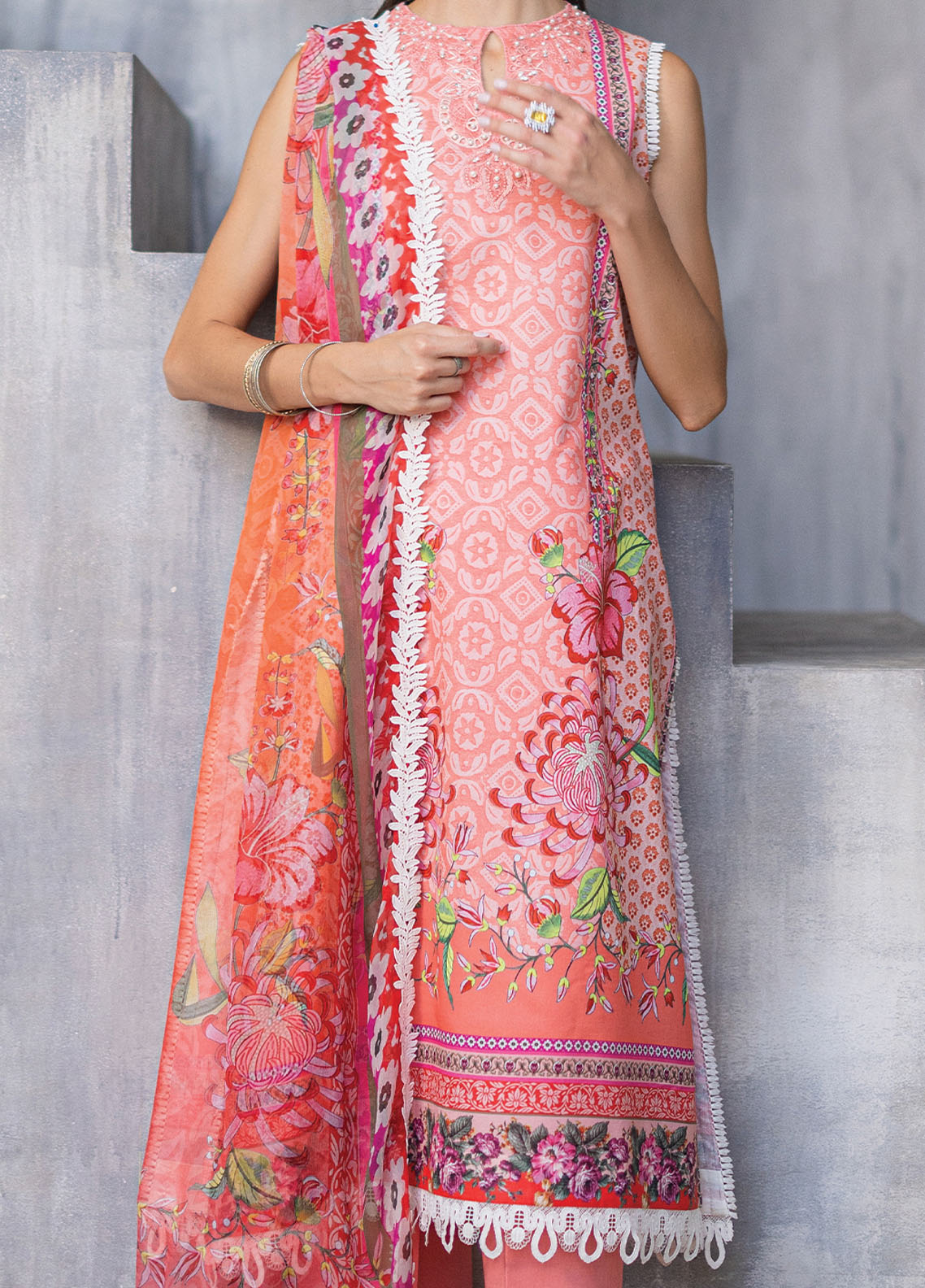 Azalea by Roheenaz Unstitched Lawn Collection 2024 Radiant Rose RNZ-04A