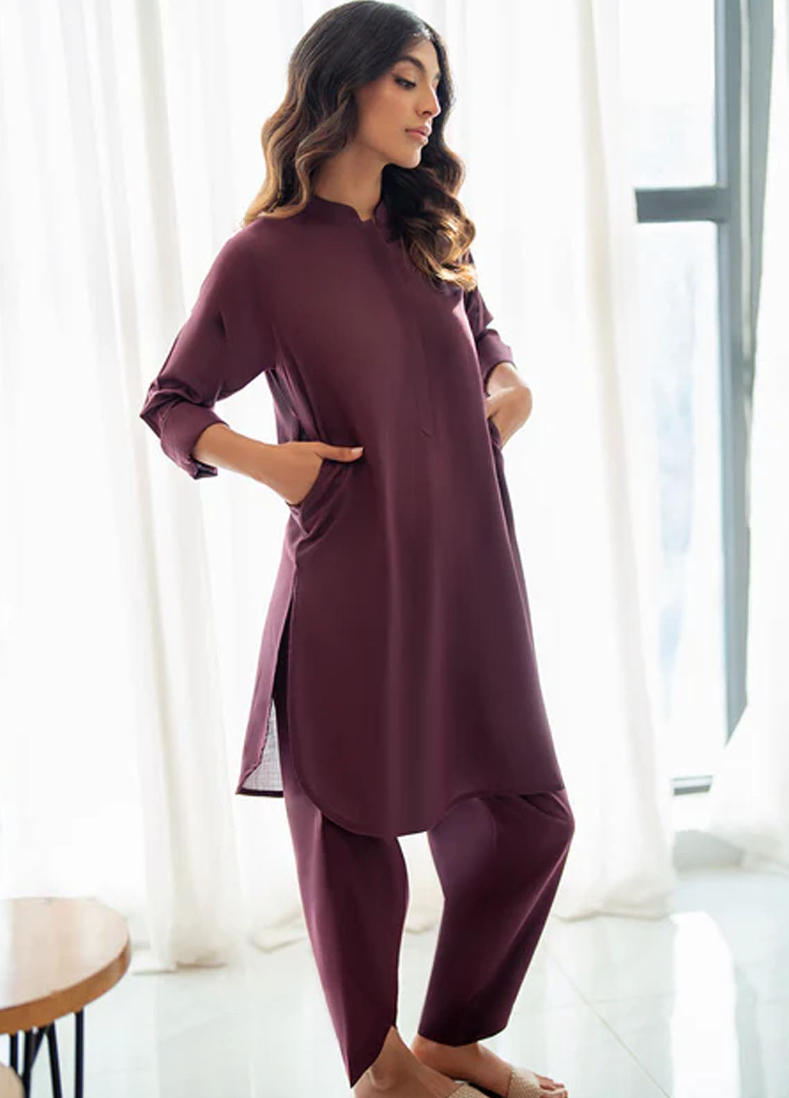 Azure Pret Casual Blended 2 Piece Suit Chic Wine