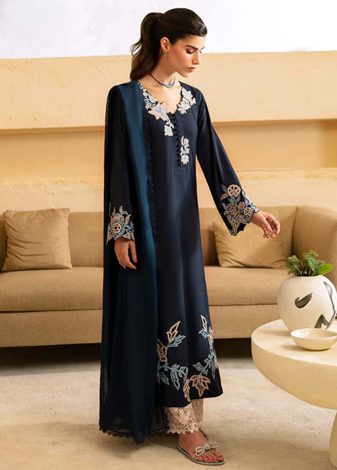 Azure Pret Embroidered Bamber Silk 3 Piece Suit Oceanic Dazzle