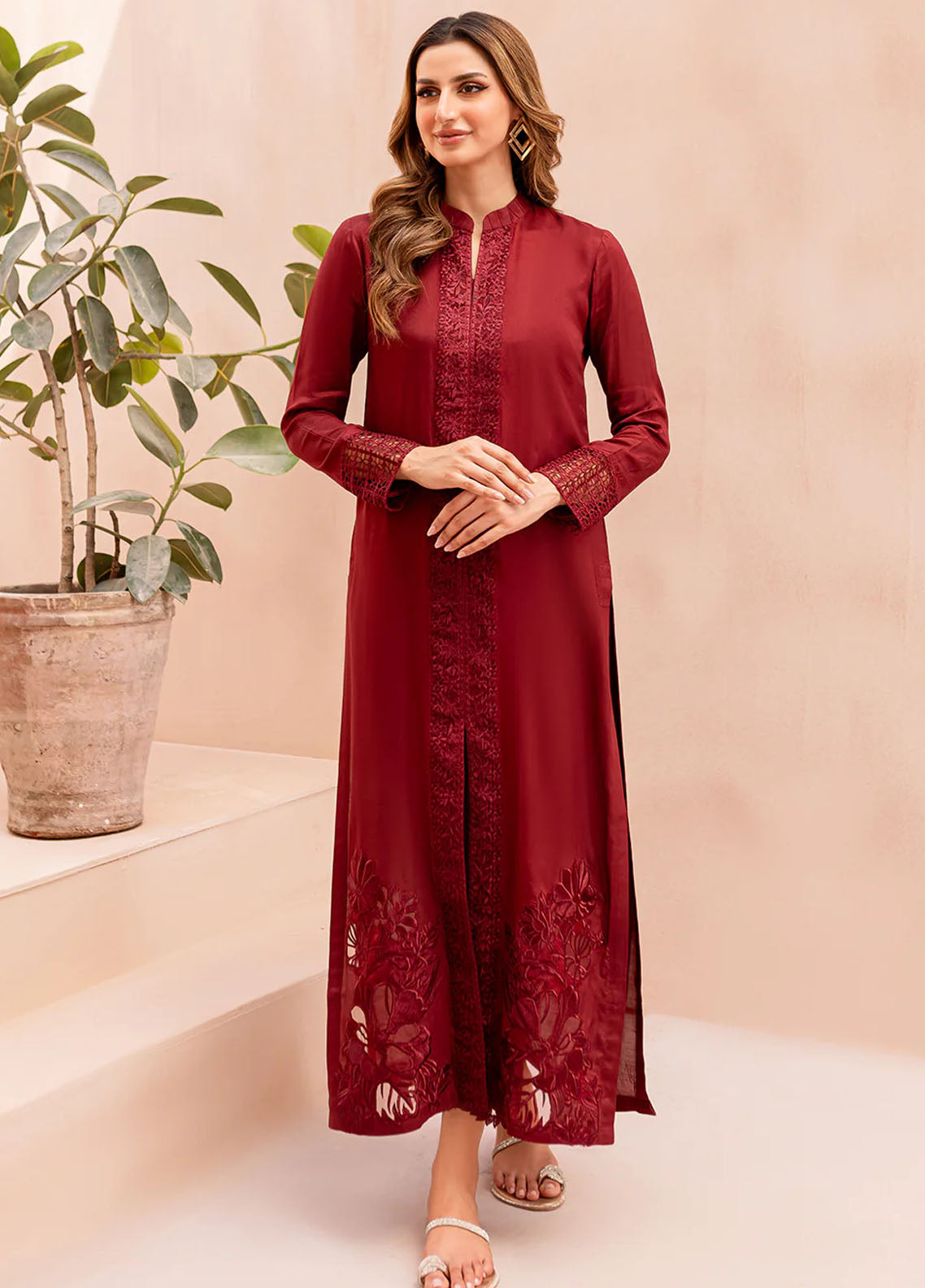 Azure Pret Embroidered Silk 2 Piece Suit Cherry Crush