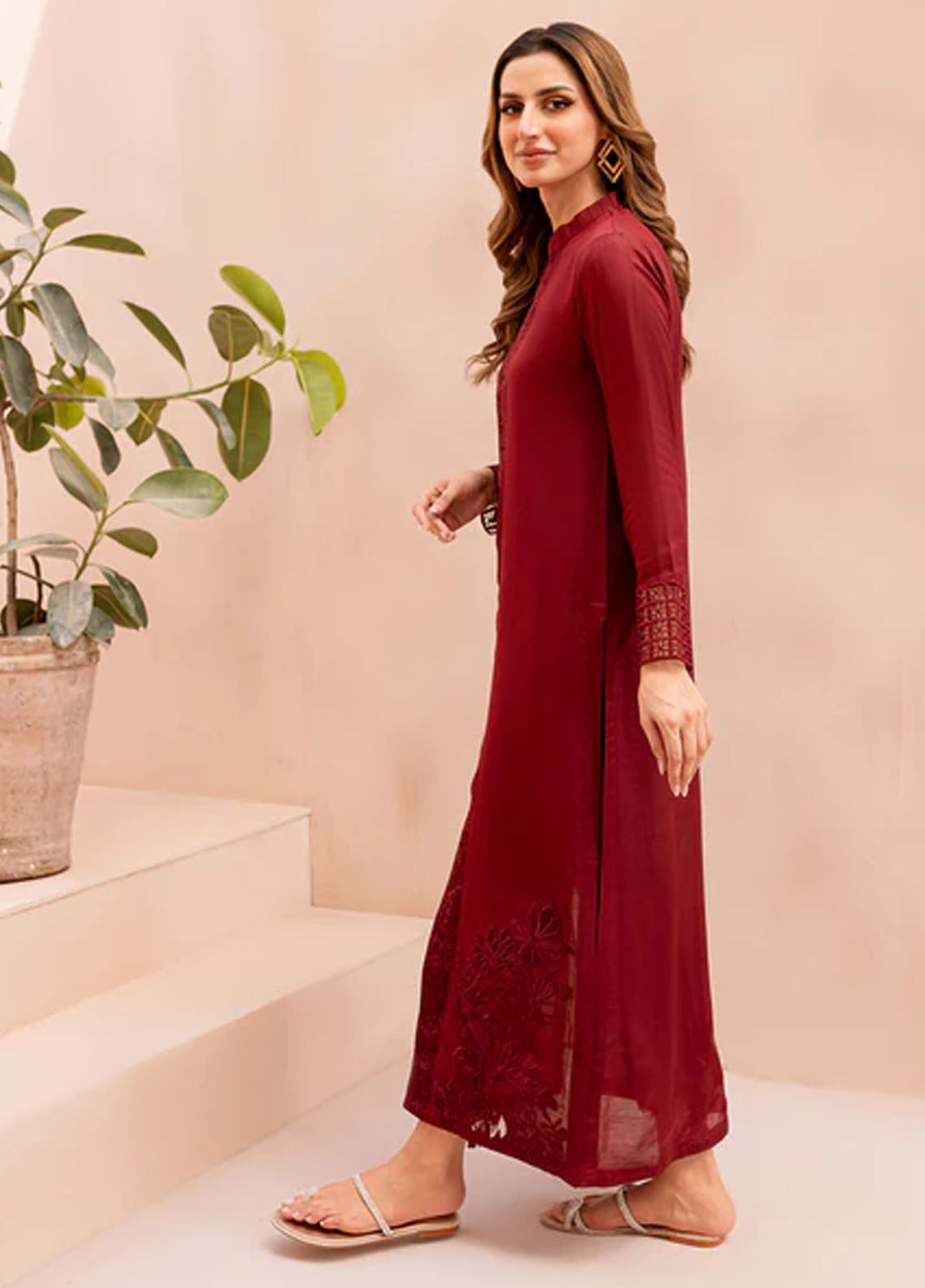 Azure Pret Embroidered Silk 2 Piece Suit Cherry Crush