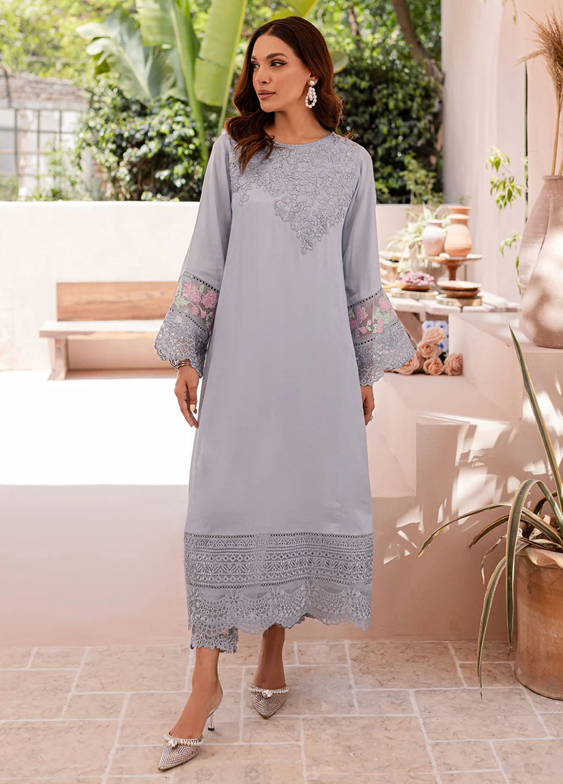 Azure Pret Embroidered Silk 2 Piece Suit Crystal Cascade