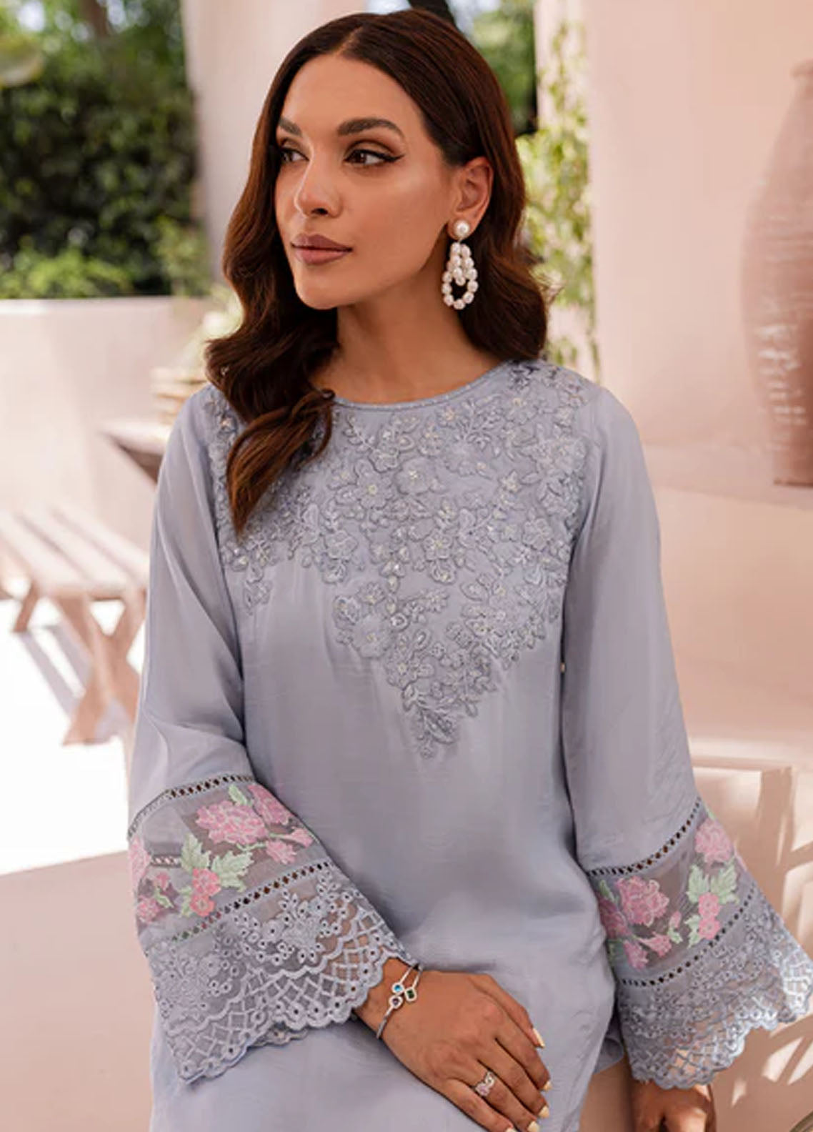 Azure Pret Embroidered Silk 2 Piece Suit Crystal Cascade