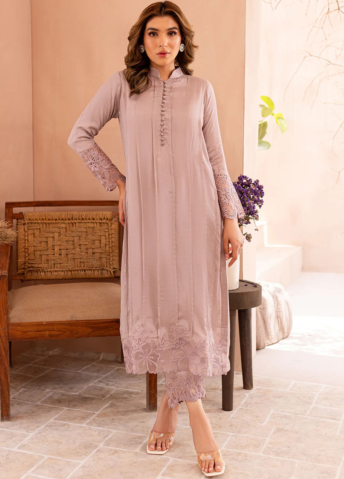 Azure Pret Embroidered Silk 2 Piece Suit Lavender Dream