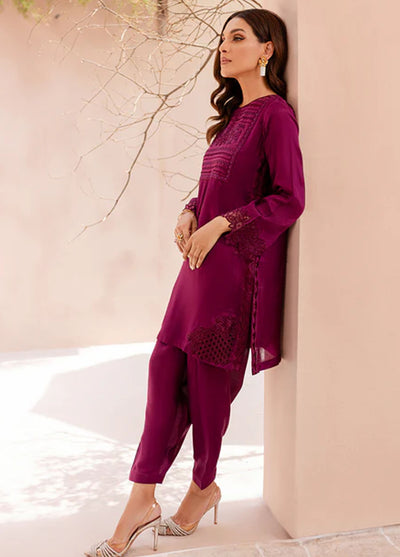 Azure Pret Embroidered Silk 2 Piece Suit Mauve Mirage