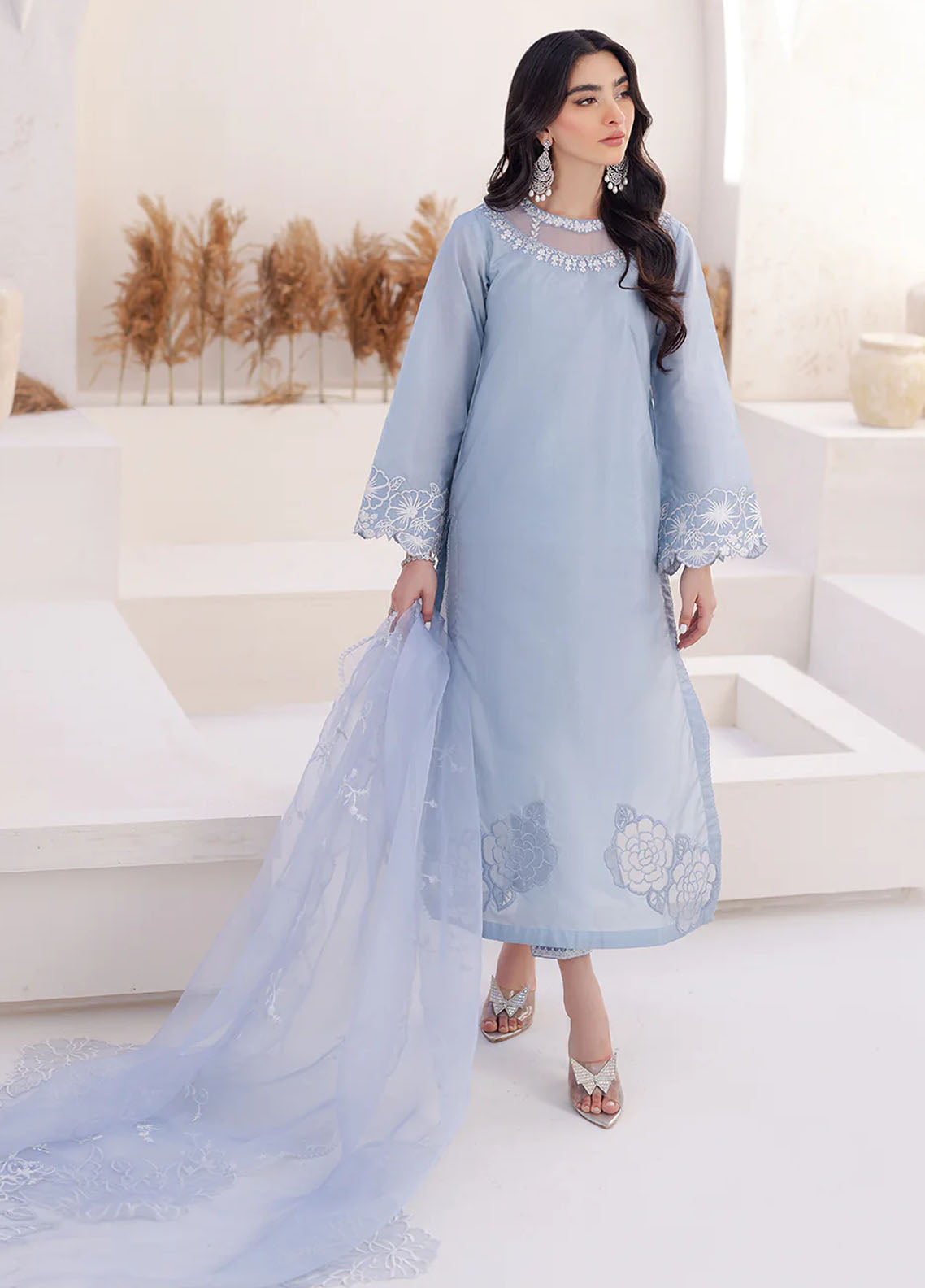 Azure Pret Embroidered Silk 3 Piece Suit Ashen Grace