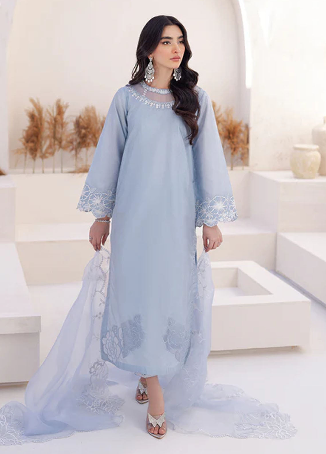 Azure Pret Embroidered Silk 3 Piece Suit Ashen Grace