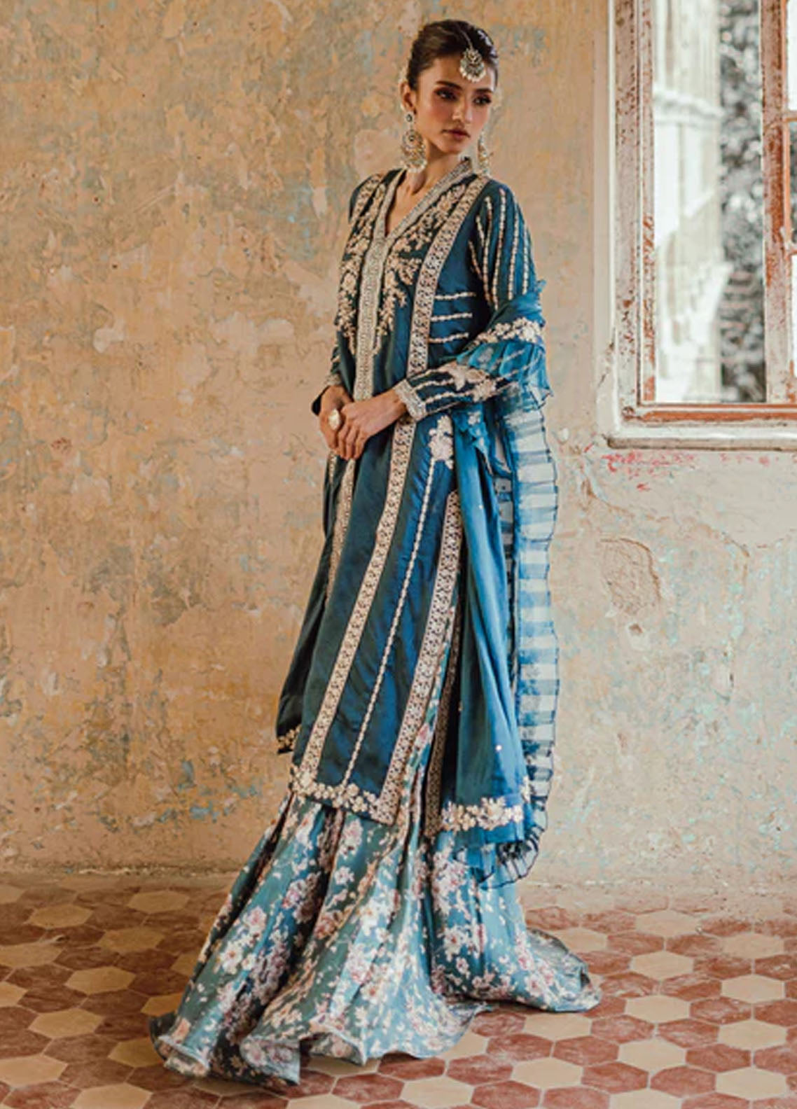 Azure Pret Embroidered Silk 3 Piece Suit Celadon