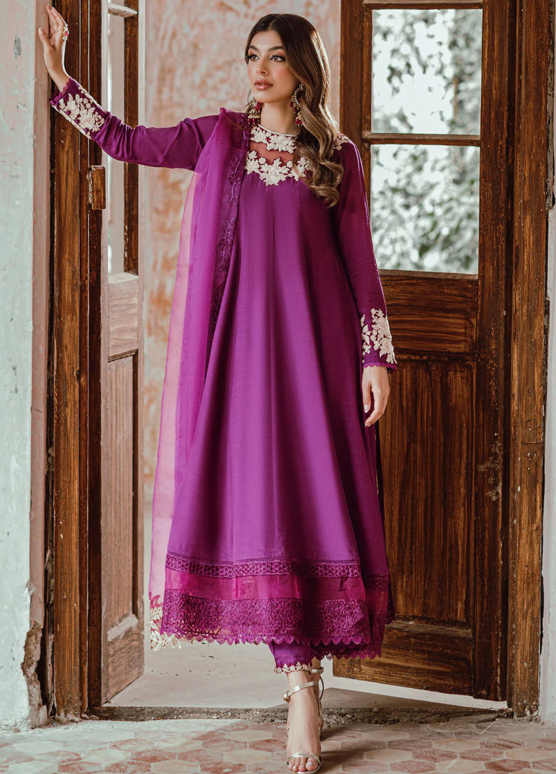 Azure Pret Embroidered Silk 3 Piece Suit Imperial Plum