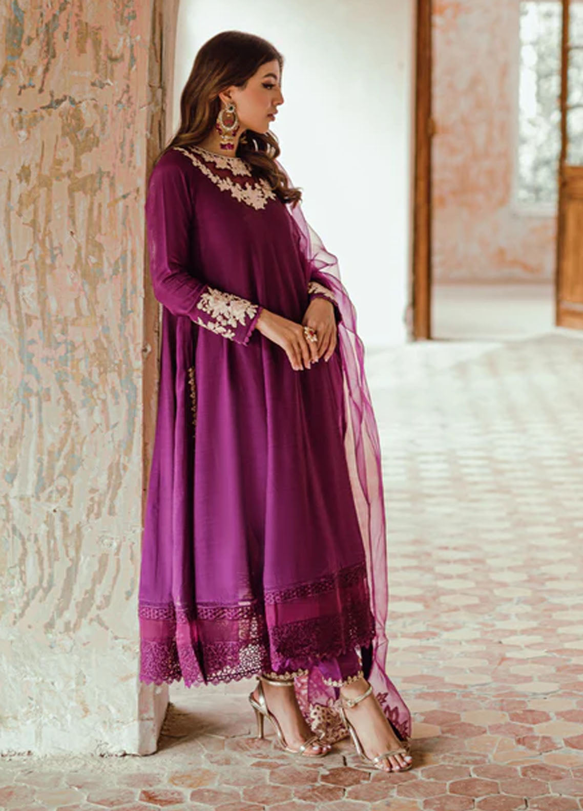 Azure Pret Embroidered Silk 3 Piece Suit Imperial Plum