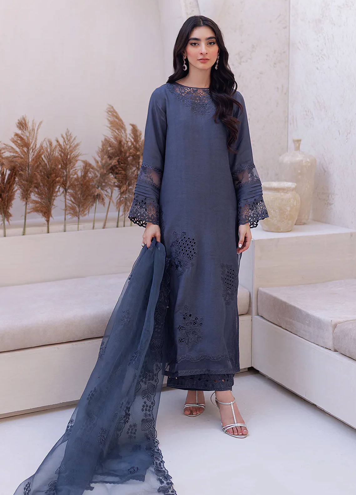 Azure Pret Embroidered Silk 3 Piece Suit Misty Dream