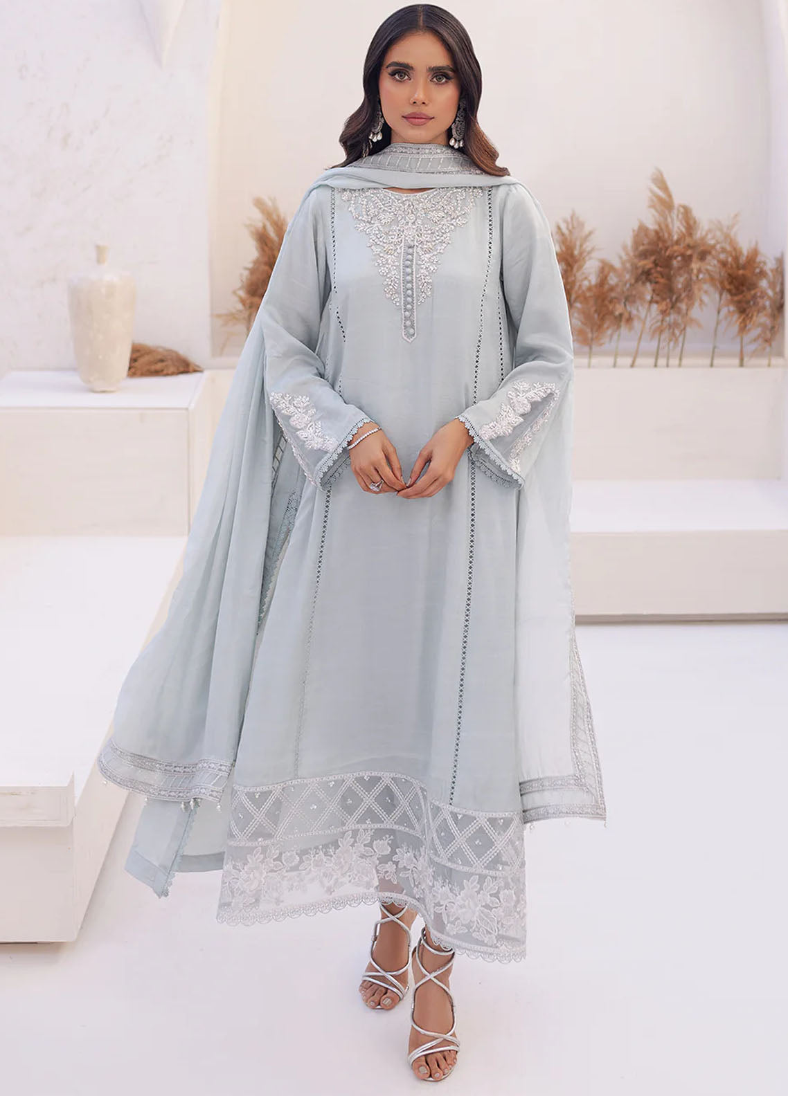 Azure Pret Embroidered Silk 3 Piece Suit Moss Melody