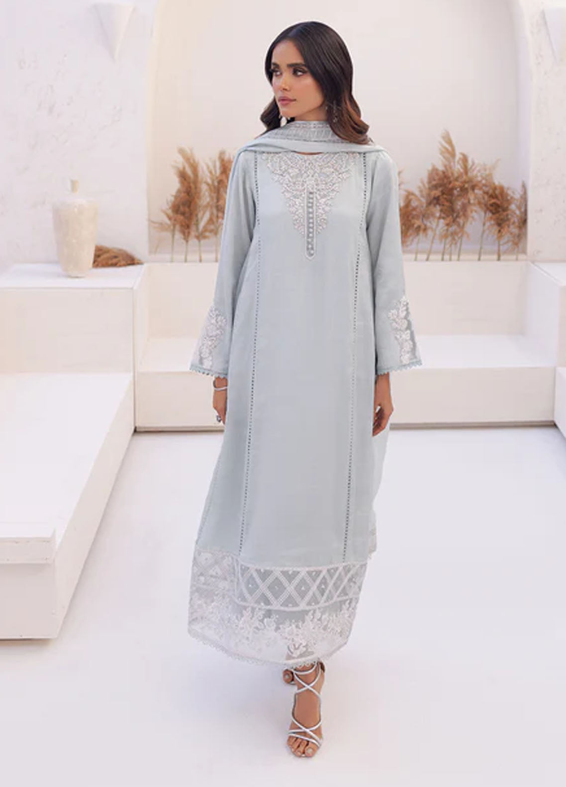 Azure Pret Embroidered Silk 3 Piece Suit Moss Melody