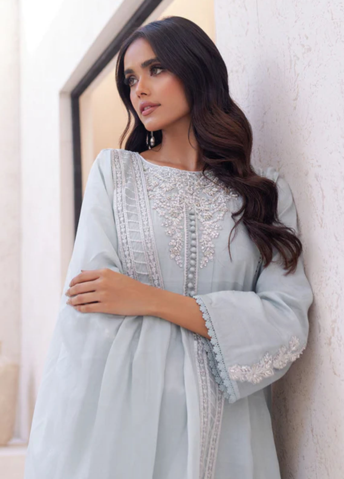 Azure Pret Embroidered Silk 3 Piece Suit Moss Melody