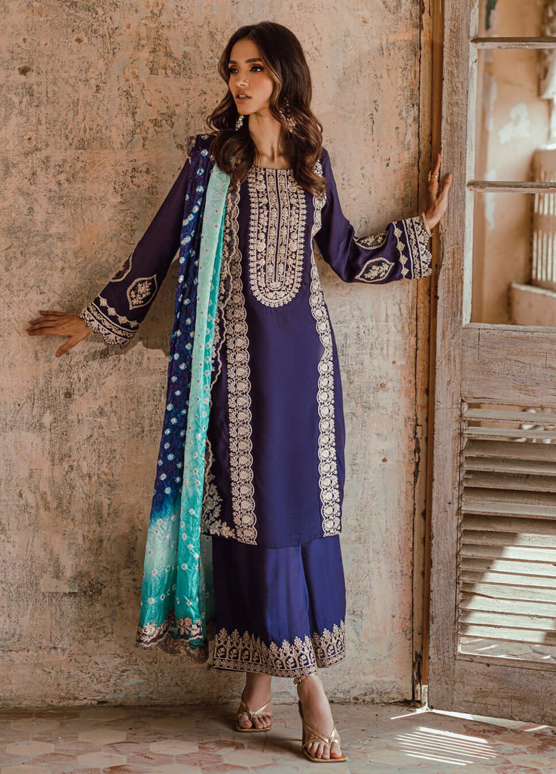 Azure Pret Embroidered Silk 3 Piece Suit Mystique Nova