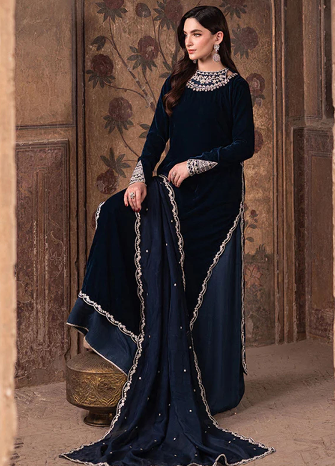 Azure Pret Embroidered Velvet 3 Piece Suit Enchanted Ocean