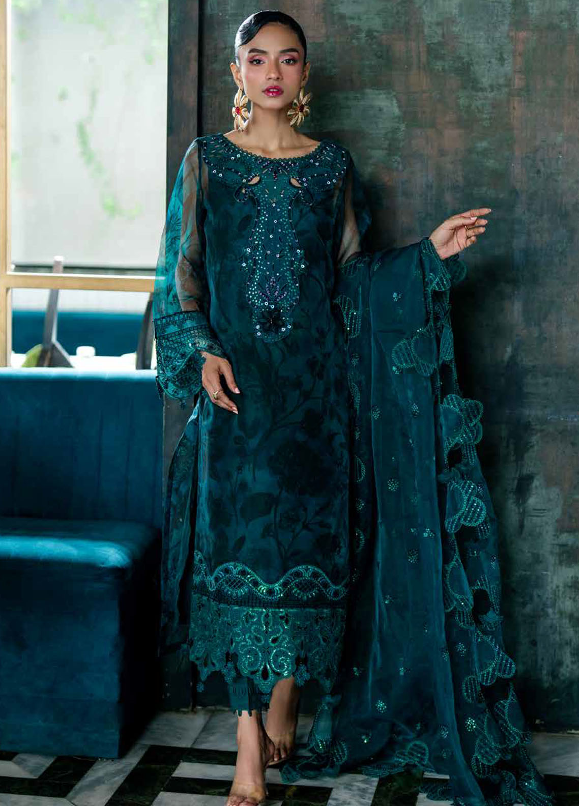 Ballerina By Nureh Embroidered Organza Suit Unstitched 3 Piece NU24BW NU2-152 - Winter Collection