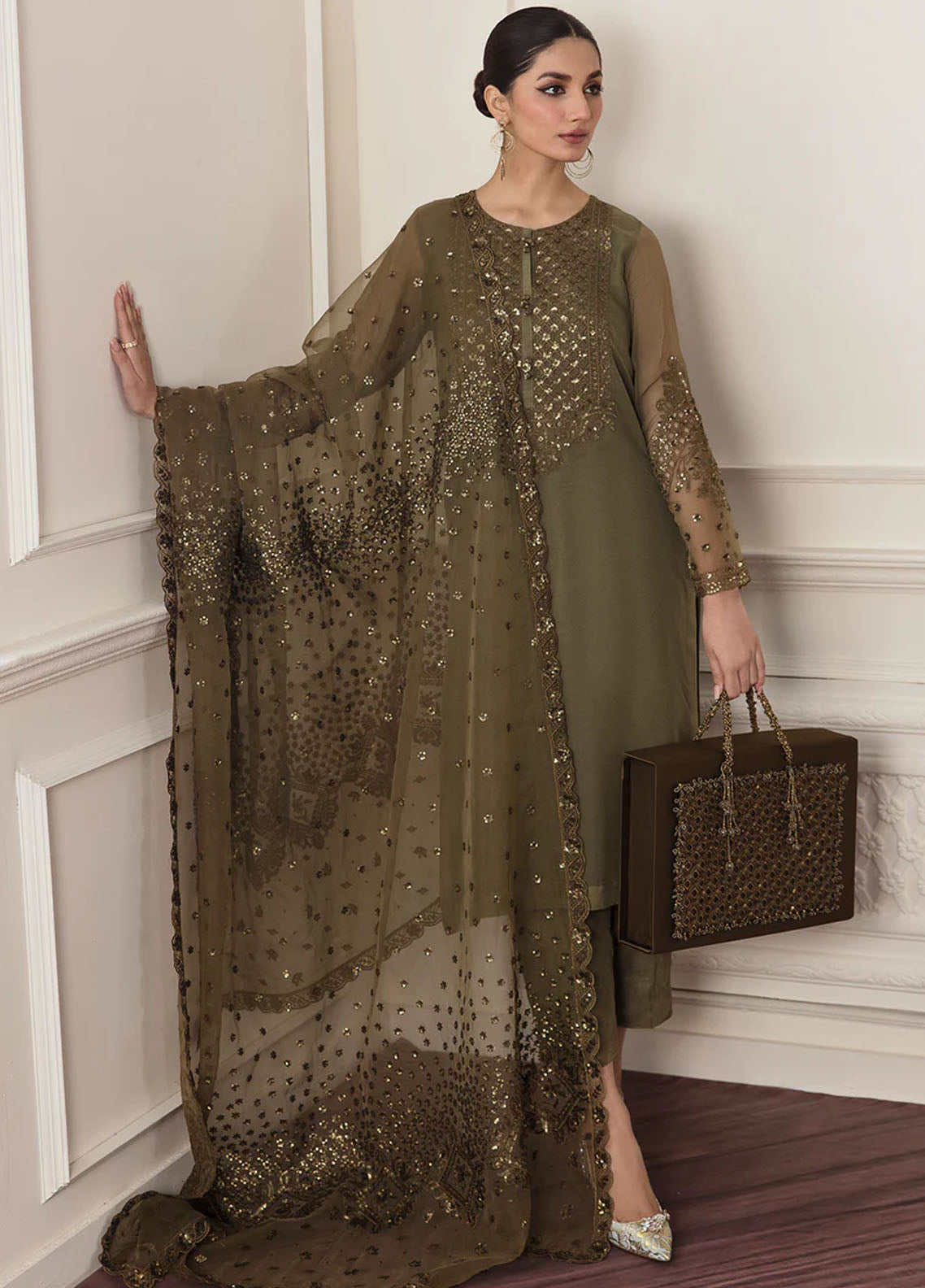 Baroque Embroidered Chiffon Suits Unstitched 3 Piece BQ25UF PR- D295
