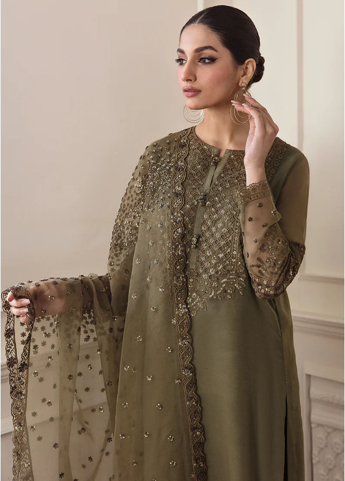 Baroque Embroidered Chiffon Suits Unstitched 3 Piece BQ25UF PR- D295
