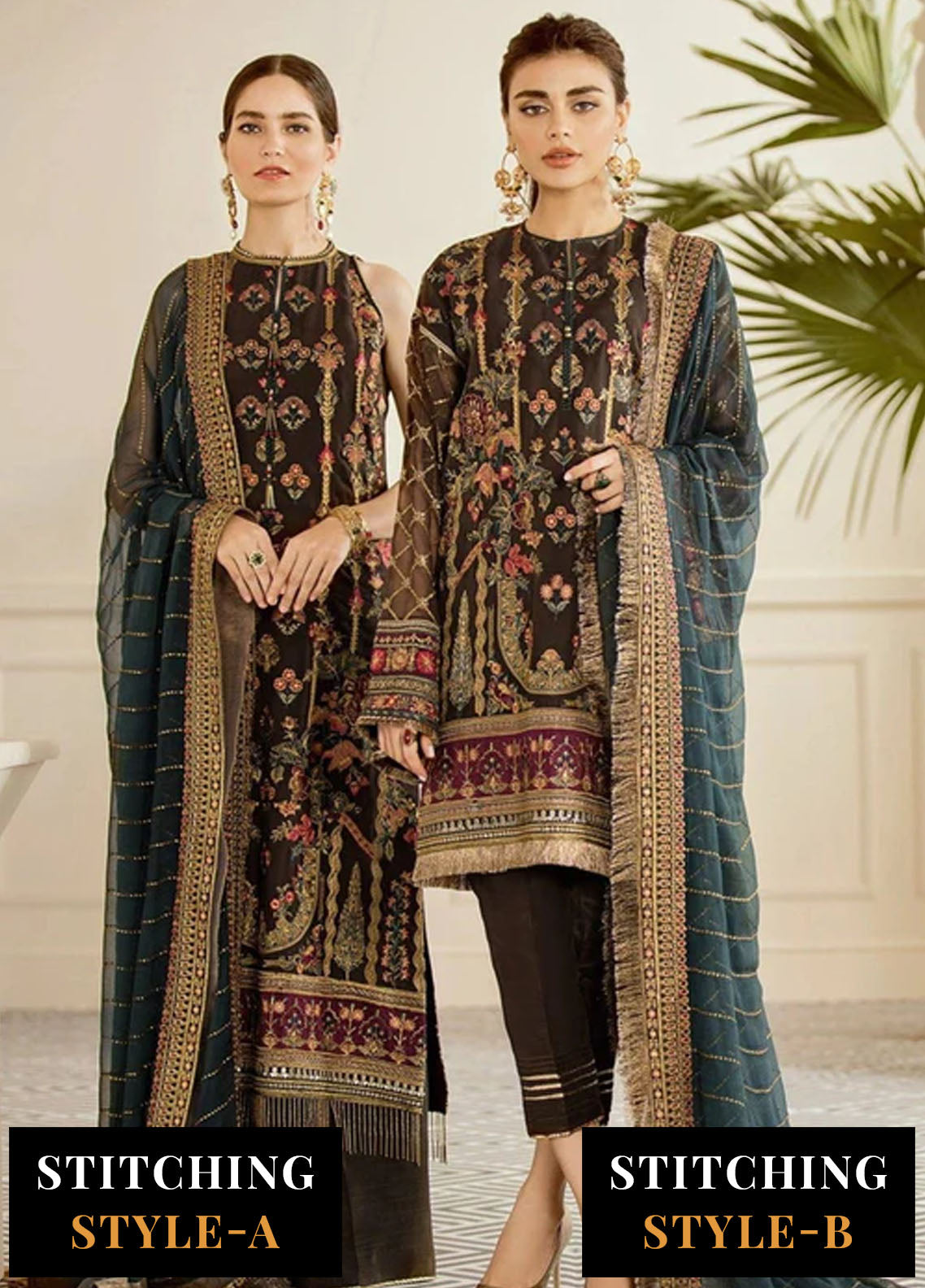 Baroque Embroidered Chiffon Suits Unstitched 3 Piece BQ25UF Pecan
