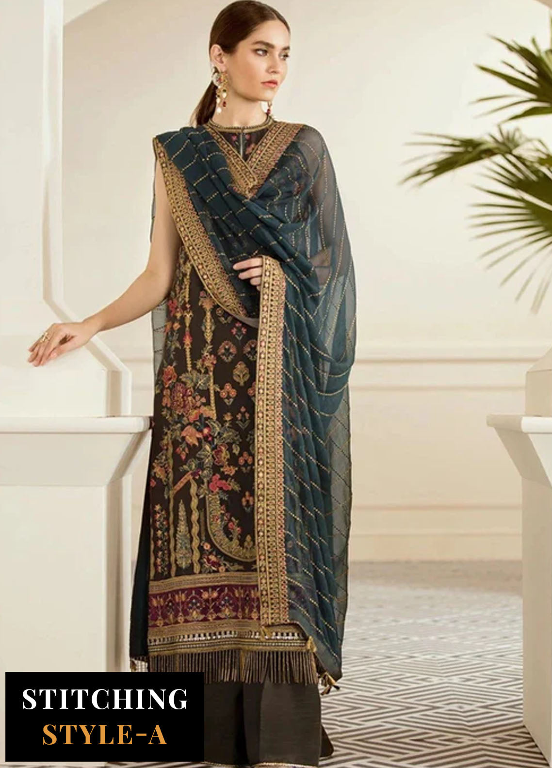 Baroque Embroidered Chiffon Suits Unstitched 3 Piece BQ25UF Pecan