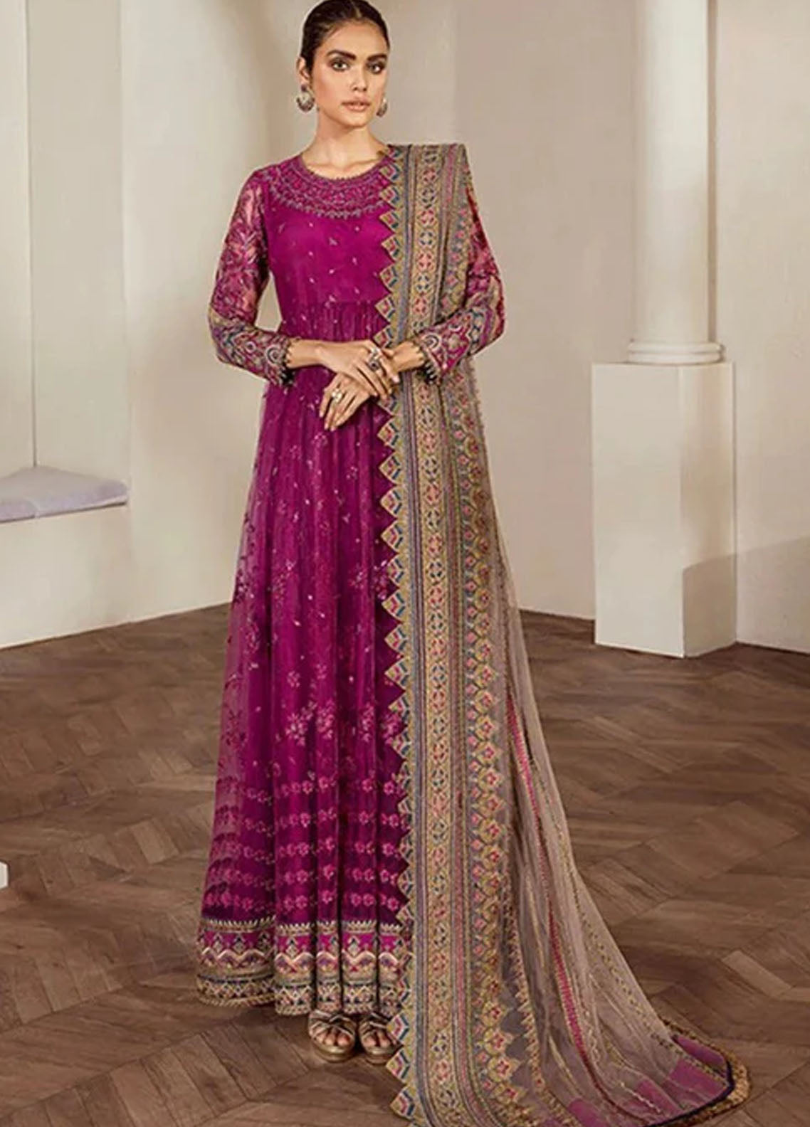Baroque Embroidered Net Suits Unstitched 3 Piece BQ25UF Cali Glam