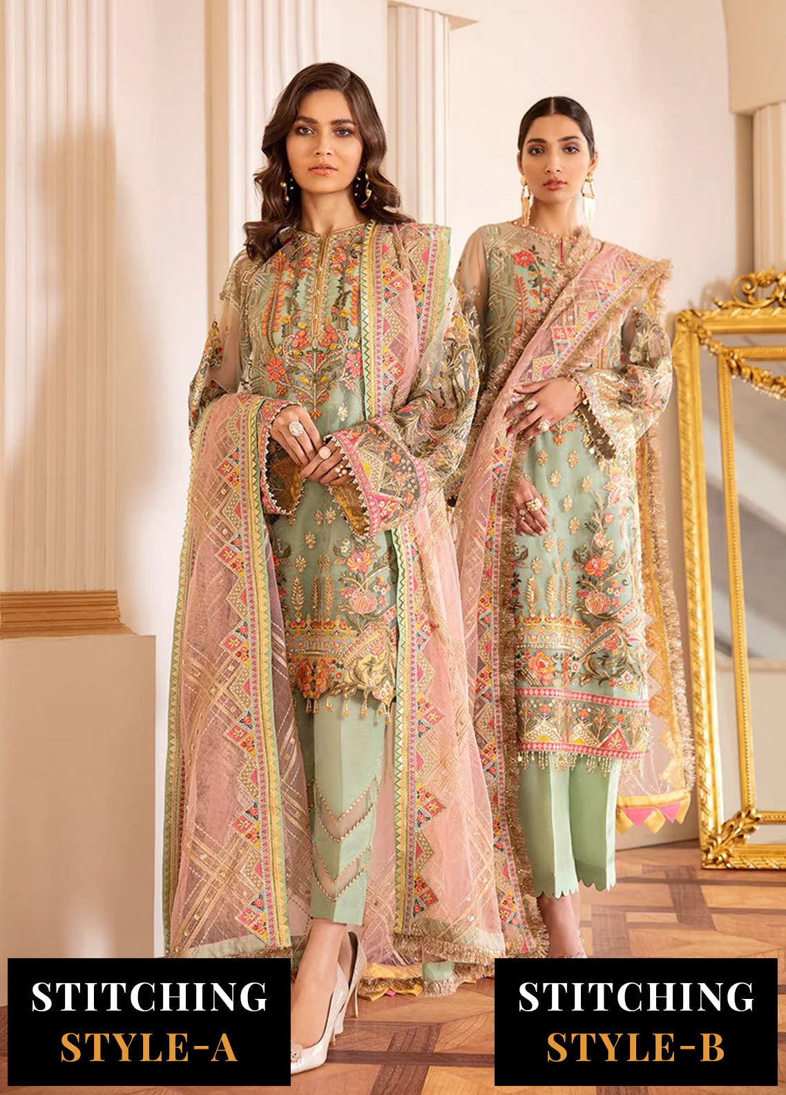 Baroque Embroidered Net Suits Unstitched 3 Piece BQ25UF Capri Sea