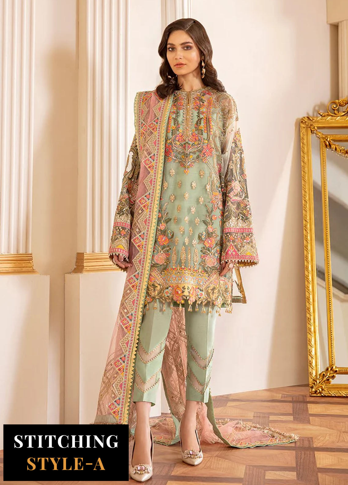 Baroque Embroidered Net Suits Unstitched 3 Piece BQ25UF Capri Sea