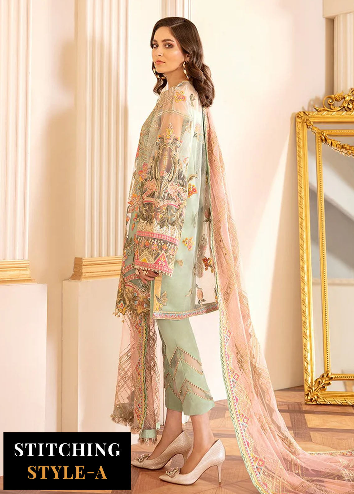 Baroque Embroidered Net Suits Unstitched 3 Piece BQ25UF Capri Sea