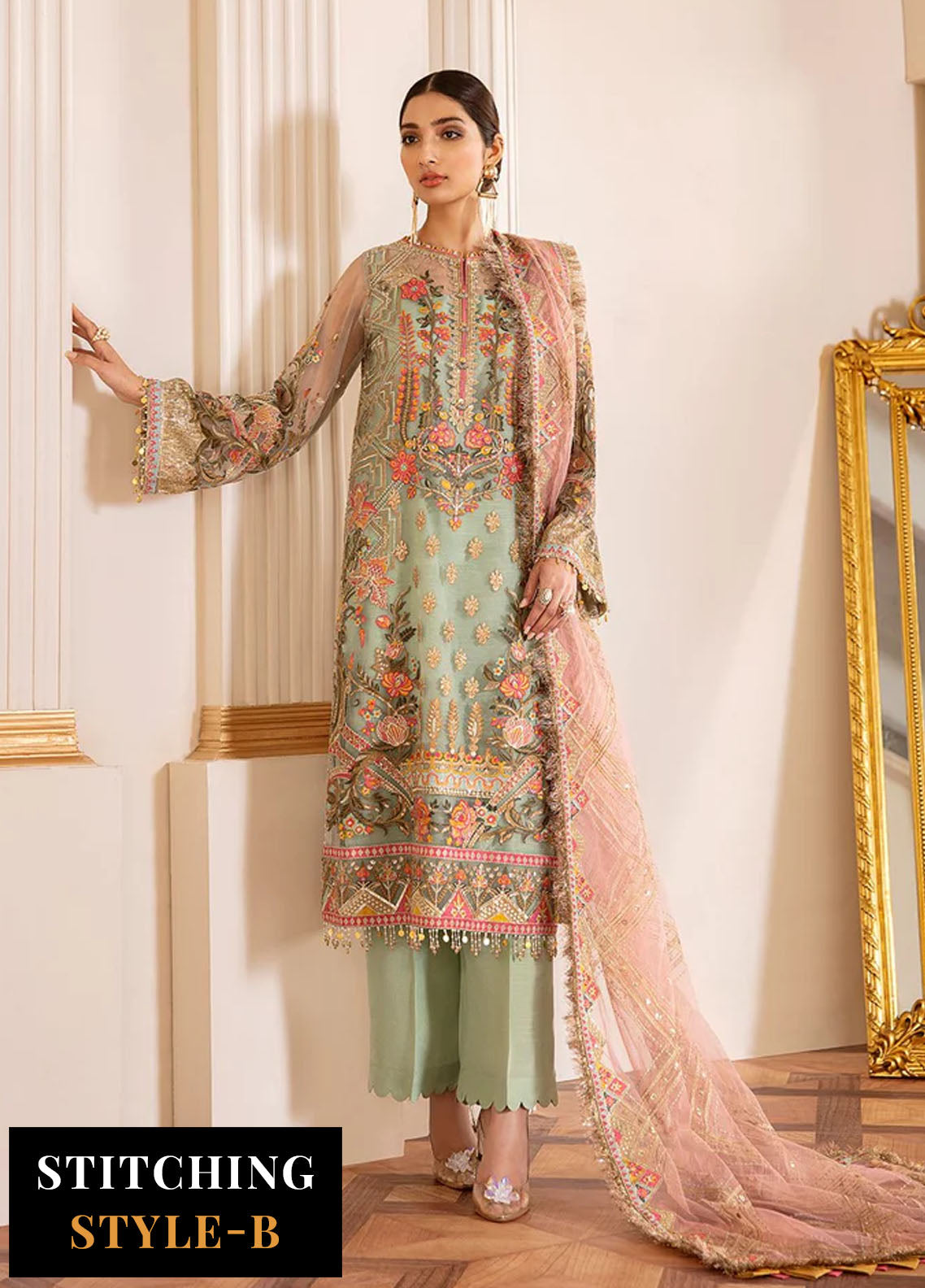 Baroque Embroidered Net Suits Unstitched 3 Piece BQ25UF Capri Sea