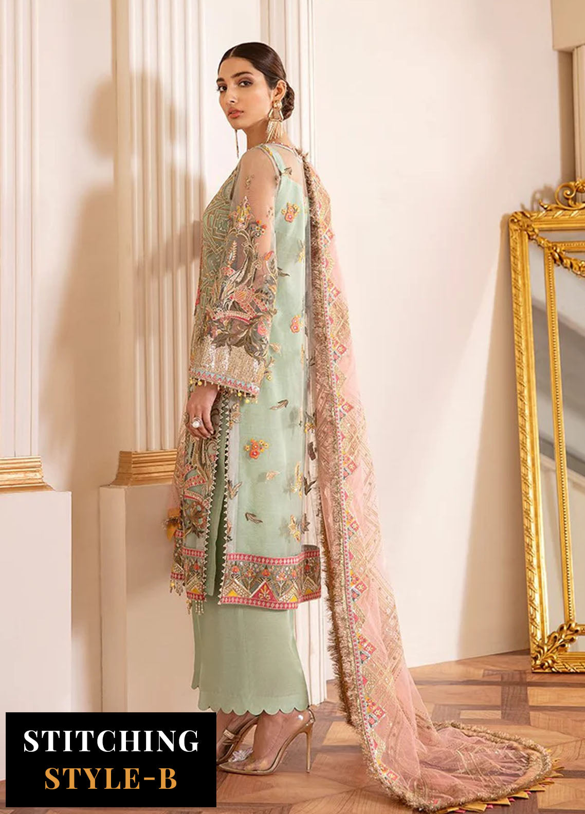 Baroque Embroidered Net Suits Unstitched 3 Piece BQ25UF Capri Sea