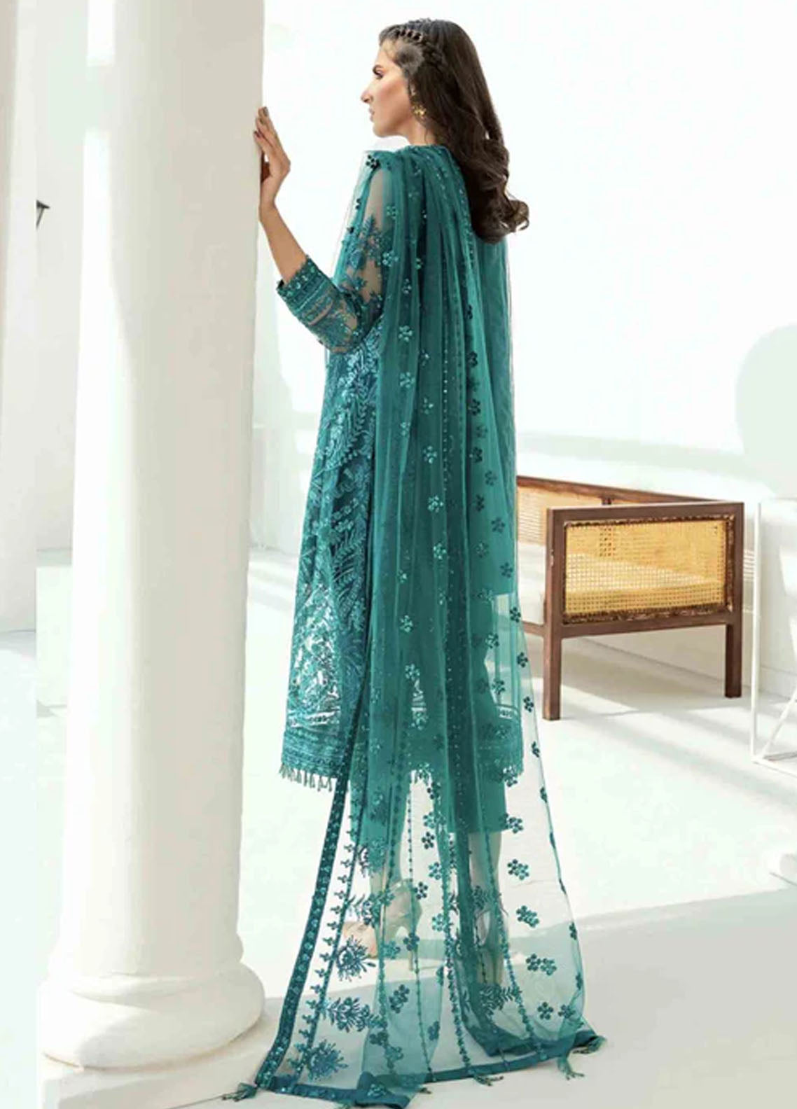 Baroque Embroidered Net Suits Unstitched 3 Piece BQ25UF Frost Green