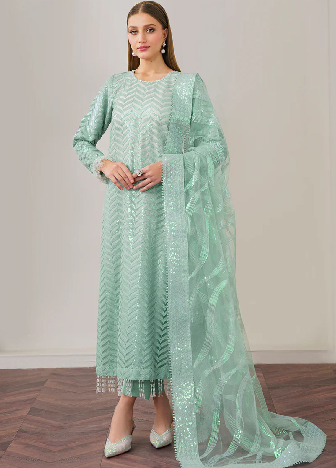 Baroque Embroidered Net Suits Unstitched 3 Piece BQ25UF UF- D 517