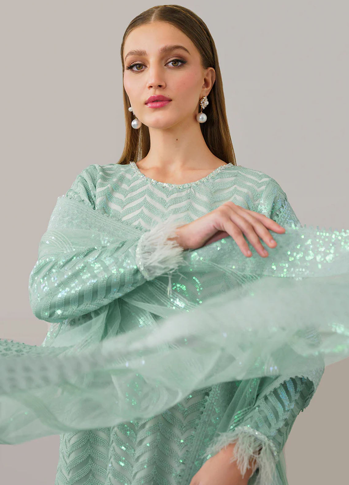 Baroque Embroidered Net Suits Unstitched 3 Piece BQ25UF UF- D 517